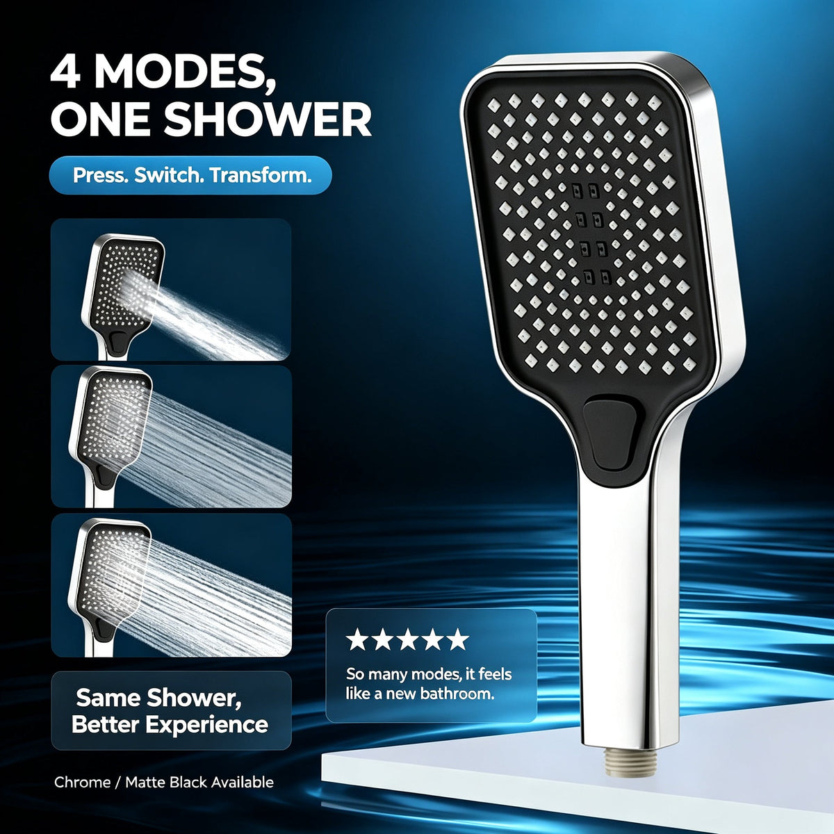 🚿 Enjoy a Spa-Like Shower — 4-Mode Shower Head