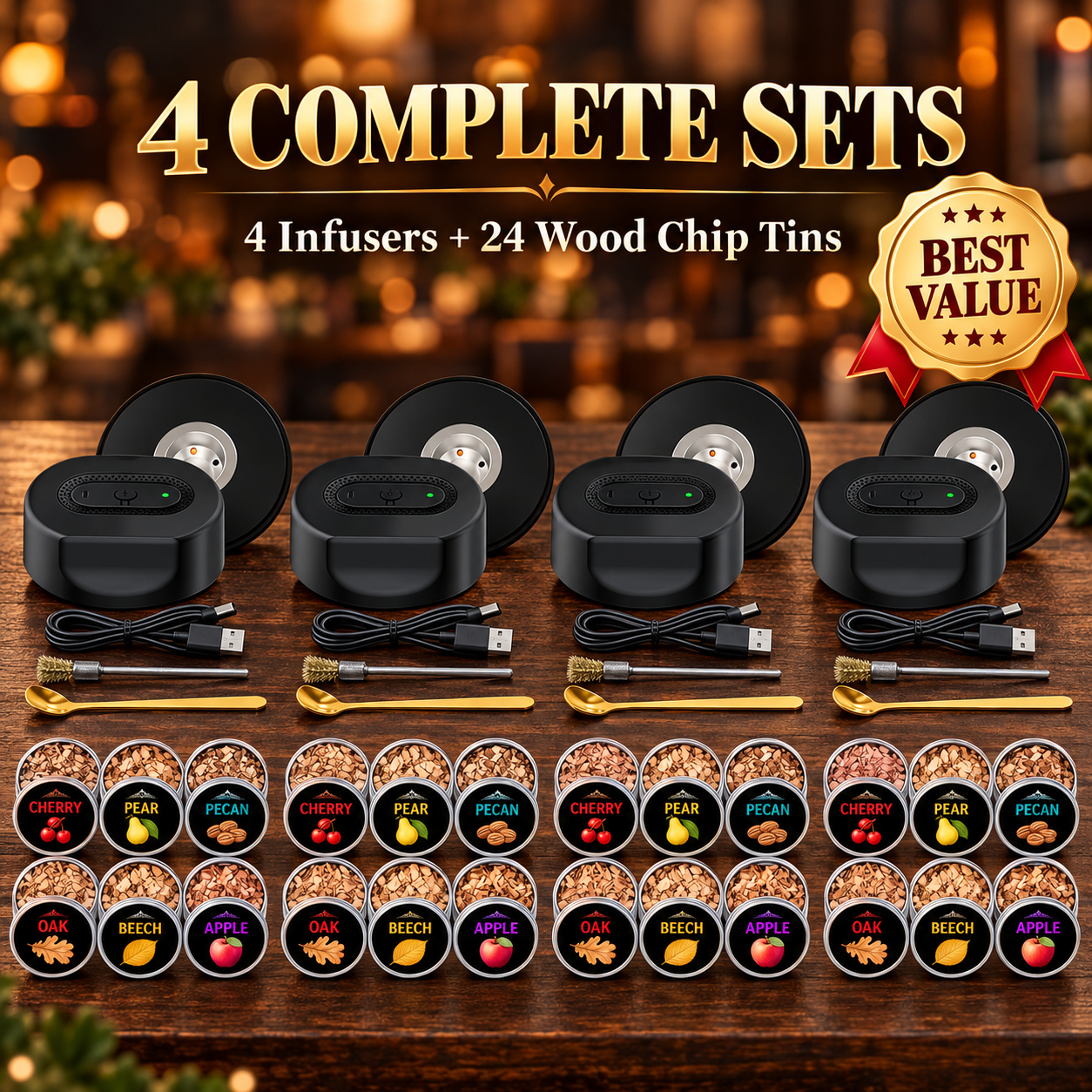 4 Infusers + 24 Wood Chip Tins