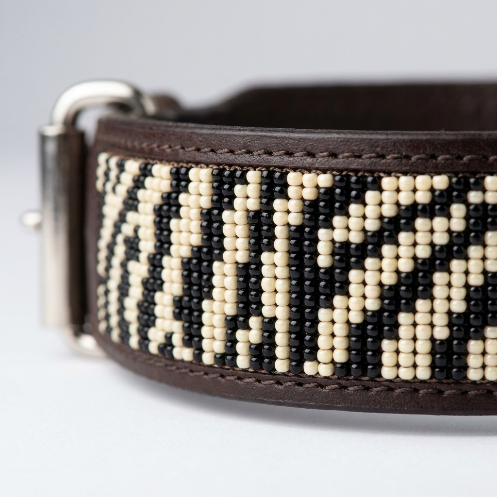 Macro close-up of the black and cream zebra stripe beadwork